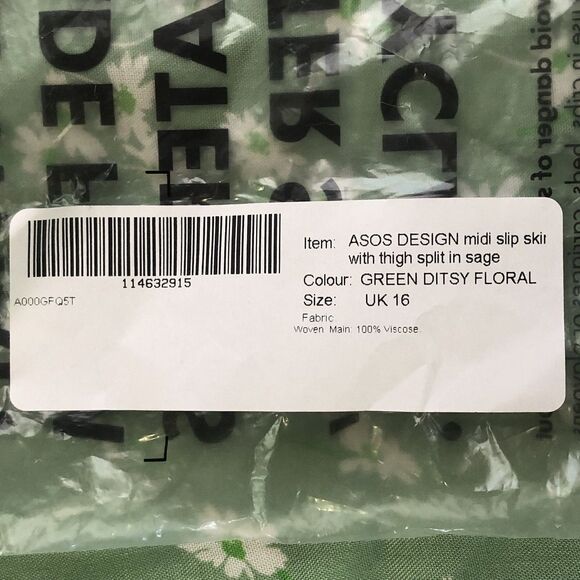 ASOS Womens Midi Slip Thigh Split Skirt sage green Daisy floral Size 12 NWOT - Picture 14 of 14